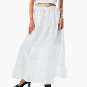 Summer Elastic Waist white Skirt Cotton maxi Casual Loose summer A-line Pleated